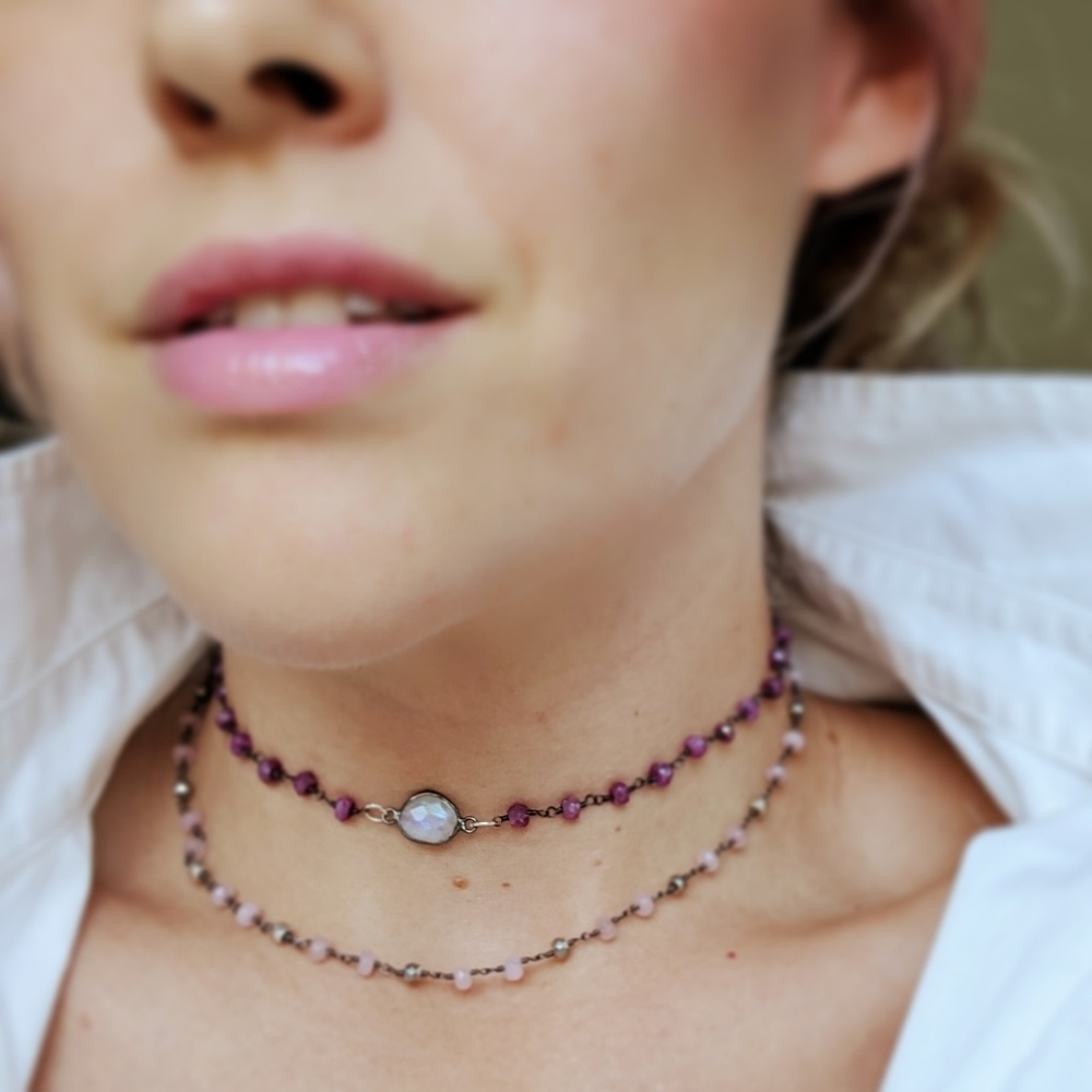 Moonstone Rose Quartz Sterling Choker